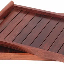 Rosewood Sheesham Wood Handmade & Handcrafted Wooden Large Size Serving Tray (Set of 2) Tray-11