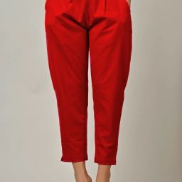 Women Regular Fit Red Pure Cotton Trousers-image-36