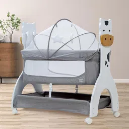 Manual Swing Cradle for Baby with Mosquito Net & Mattress Pad and Wheel Lock-2