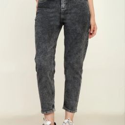 Women Loose Fit High Rise Grey Jeans-image-87