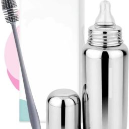 Baby Feeding Bottle for Kids New-born (Silver) with 1 bottle cleaning brush - 240 ml-image-18