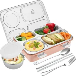 Stainless Steel Lunch Box with 4 Compartment with Spoon for Kids & Adults 4 Containers Lunch Box-10
