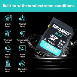 Branko V30 Elite Memory Card for Photo Video Music Voice File DSLR Camera DSC Camcorder 128 GB SDXC Class 10 150 MB/sMemory Card Compatible with Mobile, Camera, Tablet image 2