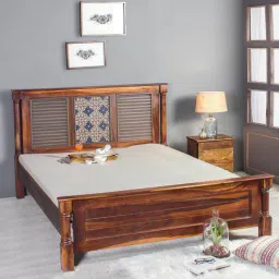fabuliv Kolam King Size Hand Painted Bed In Teak Finish-picture-12