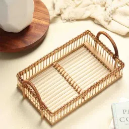 habereindia Beige Bamboo Hamper Serving Tray-picture-1