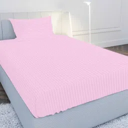 mayfair homes london Pink Solid 210 TC Cotton Single Sized Bedsheet with 1 Pillow Cover Satin Stripe 2024 Collection-picture-3