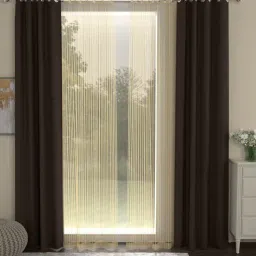 Brown Striped Polyester 7 Ft Blackout Eyelet Door Curtains (Set of 4) by ROSARAHOME-picture-38