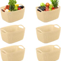 Plastic Pack of 6 Multi-Purpose Plastic Basket for Storage Q6 | (10 LTR) Cream Storage Basket-image-54