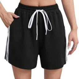 Striped Women Black Casual Shorts-25
