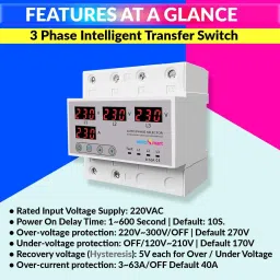 amicismart Intelligent 3 Phase to 1 Phase Selector/Changeover Switch with Over/Under Voltage Protection image 2