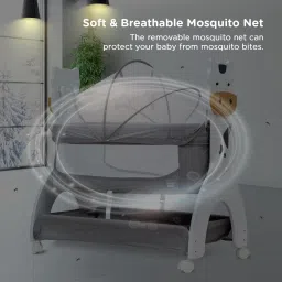 meemee Manual Swing Cradle for Baby with Mosquito Net & Mattress Pad and Wheel Lock image 5
