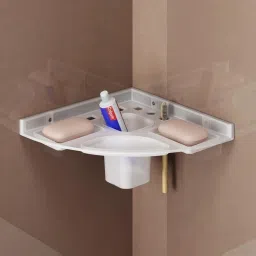 unbreakable Abs Plastic Bathroom corner Shelf with Double Soap Toothbrush Holder Plastic Wall Shelf-image-22