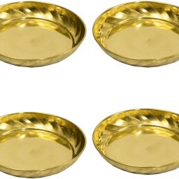 Brass Diya Oil Lamp plate for Home Temple Puja Articles Decor Gifts-Ram plate4 Sectioned Plate-image-79