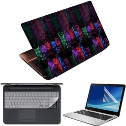 Anweshas 3 in 1 Pack of 15.6 inch Laptop Skin Decal Vinyl, Screen Guard and Silicone Keyboard Protector - Printed Mulicolor Gamer Combo Set-image-2