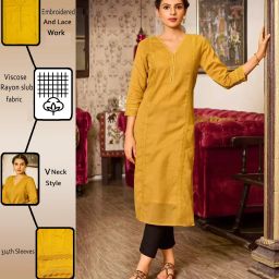 Women Embroidered Cotton Rayon Straight Kurta-image-64