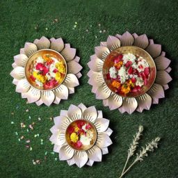 amaya decors Hammered Baby Pink FLower Urli Set of 3-picture-8