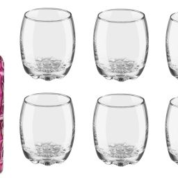 Bottle & 6 Glass Serving Lemon Set, Pink, Clear, Glass - A772 Jug Glass Set-image-99