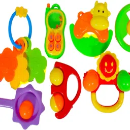 toyvala teether and rattles 7 Jumbo Rattles Toys Phone Shaped & Various Character Set for Babies Rattle Rattle image 2