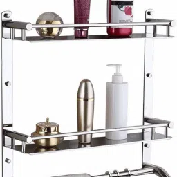 High Grade Stainless Steel Multipurpose Double Layer Bathroom Shelf/Kitchen Shelf/Towel Rack for Bathroom/Towel Holder/Bathroom Accessories 15 inch 3 Bar Towel Rod-6