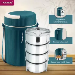 trueware Quick Meal 4 Insulated Hot Lunch Box With 4 SS Container 300 ML Each 4 Containers Lunch Box image 4