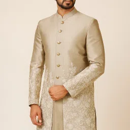 Shahi Achkan Rajwada Classic Floral Print, Chevron, Embroidered Sherwani-image-3