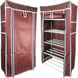 quarck 5Tiers Book Shelf Plastic Rack With Cover Wardrobe Portable Multipurpose Folding Plastic Open Book Shelf image 2