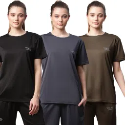 Pack of 3 Women Solid Round Neck Polyester Multicolor T-Shirt-image-85