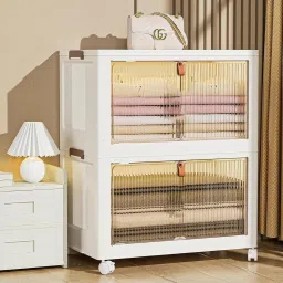 2-Door 2-Shelf Plastic Collapsible Cupboard Bin PP Collapsible Wardrobe-22