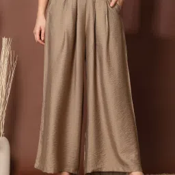 Women Loose Fit Brown Polyester Trousers-image-90