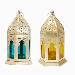 Morrocan Blue, Yellow Iron Table Lantern-picture-30