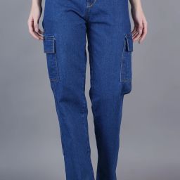 Women Loose Fit Mid Rise Dark Blue Jeans-image-1
