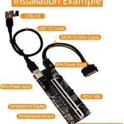 Jack and Rex JAR-VER012X PLUS VER012X PLUS / 012X / 4 Bigger Capacitor / 16x to 1x Power PCIe Riser Adapter 80cm USB 3.0 Cable DDR2 1 GB NVIDIA Chipset 1200 bit 1200 MHz Graphics Card image 4