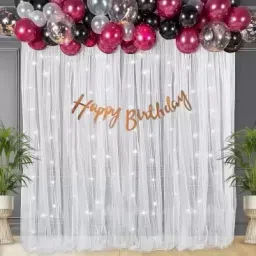 Burgandy Net Birthday Decoration kit set Combo with LED for Kids & Adults-12