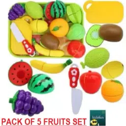 Realistic Fruits & Vegetables Play Set Toys of 10 Pieces for Kids / Slice ABLE Vegetable Cutting Toy Set, Fruits Cutting Set for Kids (Can Be Cut in 2 Parts) / Assorted-10