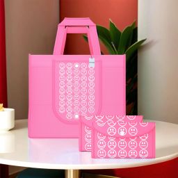 Pack of 3 Smile Print Foldable Grocery/Shopping Bags For Women | Pink Pack of 3 Grocery Bags-4