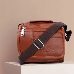 Tan Men Sling Bag - Mini Cross body Messenger Bag-image-120