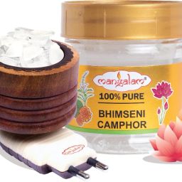 Bhimseni Camphor 50g Jar + Kapoor Dani Wooden Incense Holder Set-15