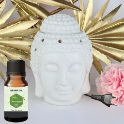 PEEPRESION Ceramic White Electric Buddha Diffuser & 1 Bottel Scented Lemongrass Aroma Oil (10ml Each), Fragrance Your Home, Hotel, Bedroom, Club, Office, Relaxation, Body, Mind,Stress. Diffuser-34