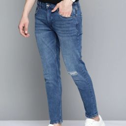 Men Tapered Fit Mid Rise Dark Blue Jeans-image-18