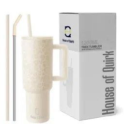 house of quirk Beige 1200ml Stainless Steel Double Insulated Leak Proof Coffee Tumbler with Lid & Straw-picture-19