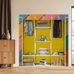 8 Shelf Foldable Collapsible Wardrobe Storage Organizer Almirah Cloth Rack Carbon Steel Collapsible Wardrobe-image-108