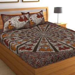 144 TC Cotton Double Jaipuri Prints Flat Bedsheet-42