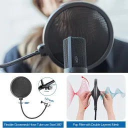 mocking bird Mic Stand with Pop Filter Dual Mic Stand Holder for Recording Podcast Mic Stand Adjustable Studio Microphone Stand for Singing Condenser Microphone Mike Stand image 5