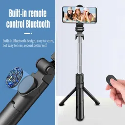 FITUP 60 cm Long Selfie Stick Cum Tripod | Portable And Adjustable XT-02 Selfie Stick , Extendable Selfie Stick With Tripod Stand And Detachable Wireless Bluetooth Remote, Ultra Compact Selfie Stick For Mobiles Monopod image 4