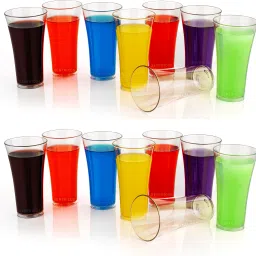 (Pack of 16) Ring Shape Plastic Water Juice Unbreakable Clear Glass Set Of 16 Glass Set Water/Juice Glass-image-41