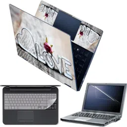 Anweshas 4 in 1 Combo Pack with Laptop Skin Sticker Decal, Palmrest Skin, Screen Protector, Key Guard for 15.6 Inch Laptop - Love Rose Combo Set-19