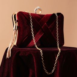 Globus Women Ribbon Design Rectangular Clutch With Detachable Chain Strap & Tassel Charm-image-1