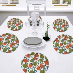 ANA Green & Rust 6 Pieces Leaf Printed Cotton Round Reversible Kitchen Placemats-26