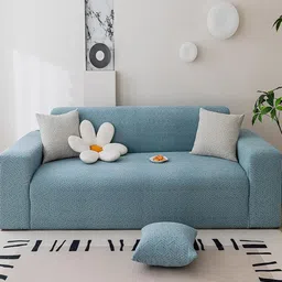 HOUSE OF QUIRK Blue Self-designed 220 GSM Jaquard Stretchable 1-seater Sofa Slipcover-image-93