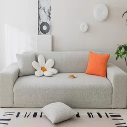 HOUSE OF QUIRK Grey Self-designed 220 GSM Jaquard Stretchable 3-seater Sofa Slipcover-image-15